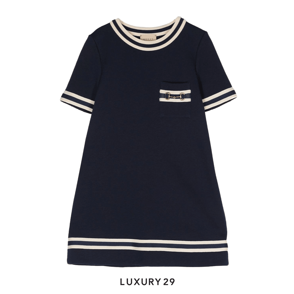 Kid Gucci Children's Cotton Jersey Dress with Horsebit(4A, Blue)