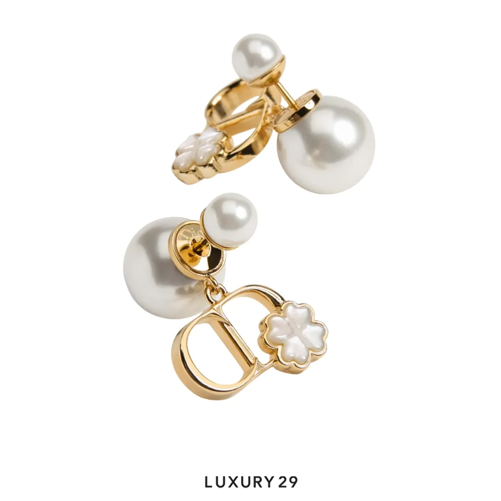Dior Tribales Earrings Gold-plated metal, white resin pearls, and pearls(Free Size, Gold)