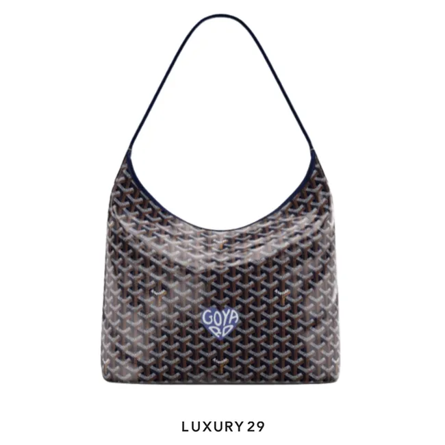 Goyard Boheme Hobo Bag Navy Blue Hand-Painted Heart Purple