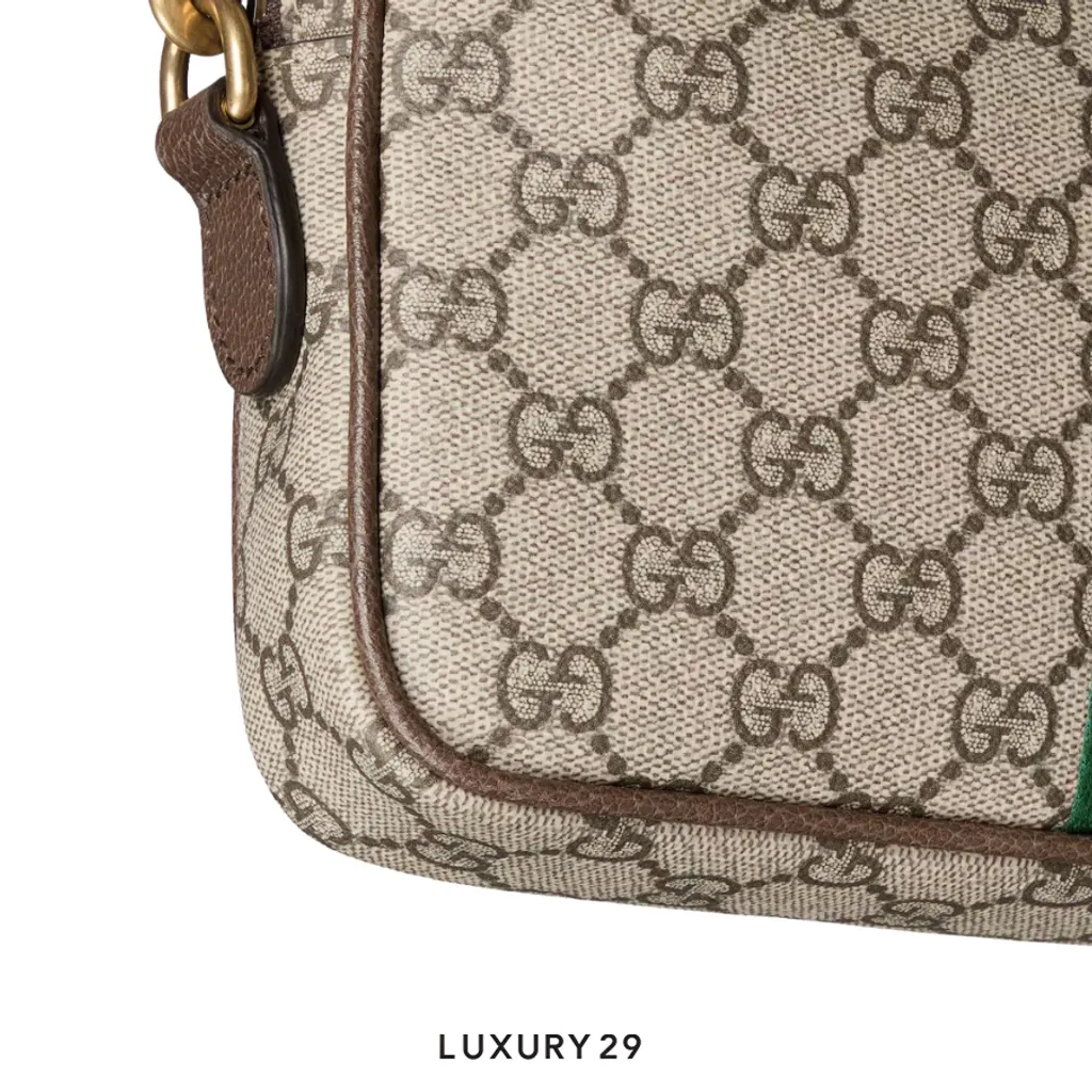 Gucci Ophidia small crossbody bag Beige and dark brown GG Monogram coated fabric(Small, Brown)
