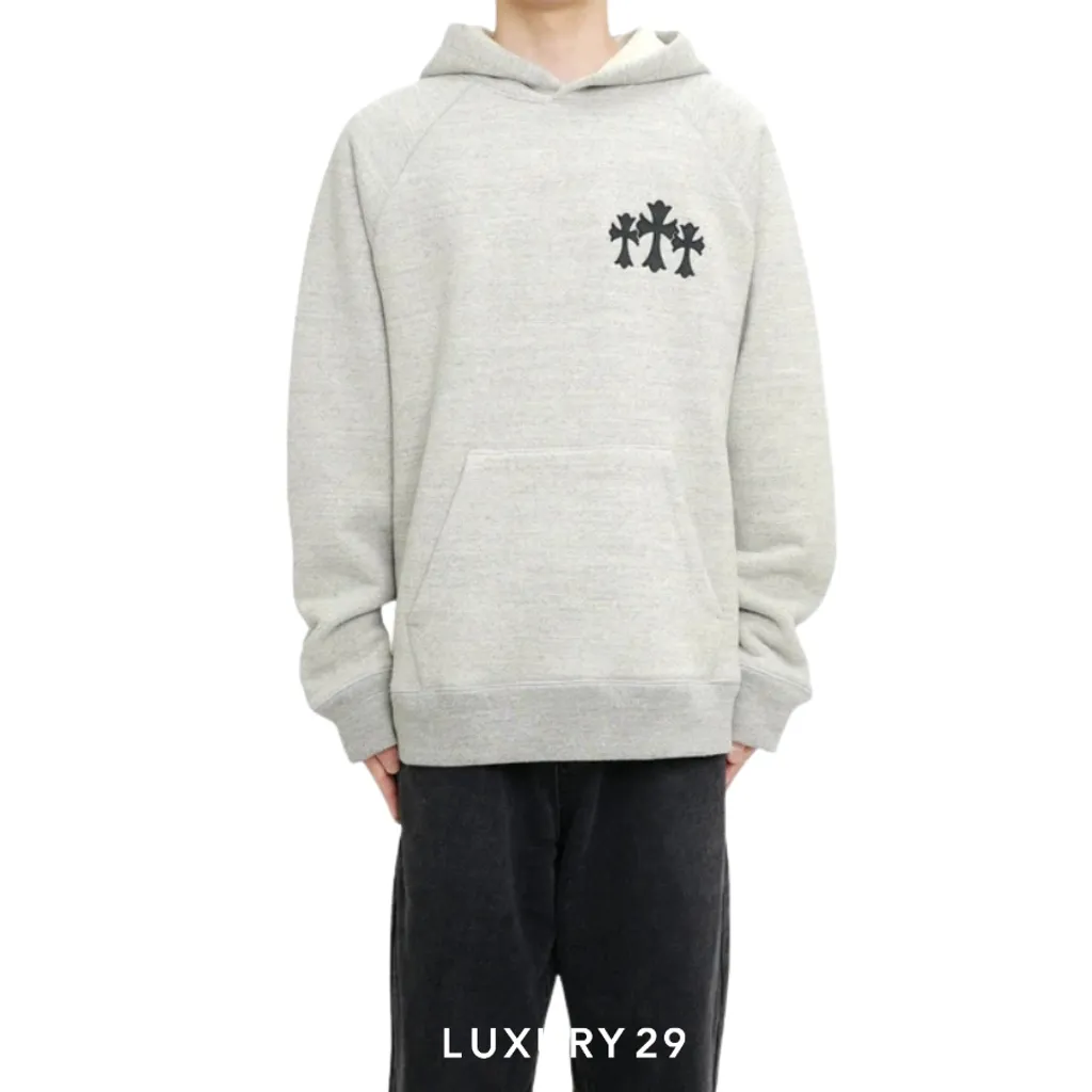 Chrome Hearts Back CH Logo Cross Hoodie Brigh Grey(L, Grey)