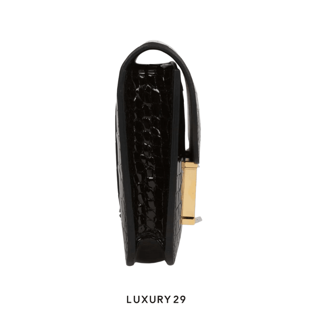 Hermes Constance Slim Wallet Shiny Black Alligator Gold Hardware / B Stamp (2023)(Small, Black)