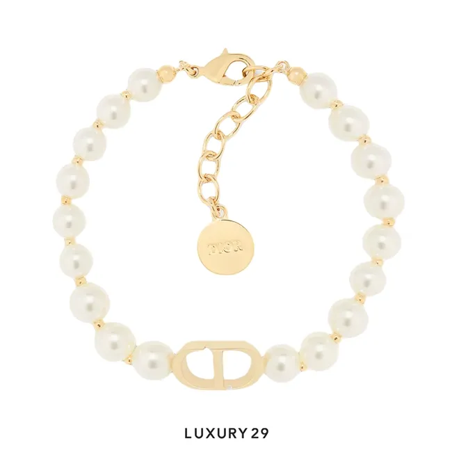 Dior 30 Montaigne Bracelet Gold-Finish Metal and White Resin Pearls