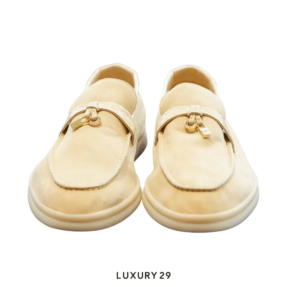 Loro Piana Summer Charms Walk Suede Lemon Merigue(37.5, Neutrals)