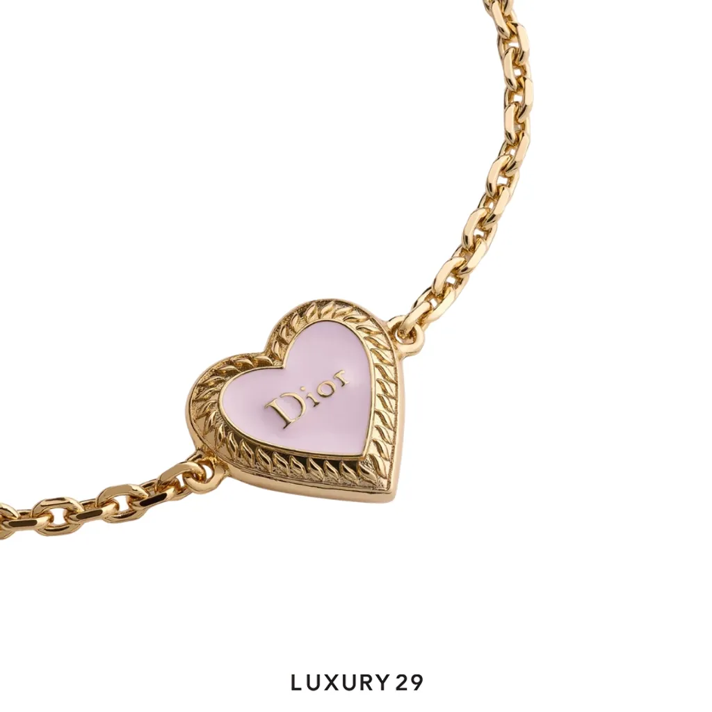Dior Heart Locket Bracelet, Dior Qixi model Gold-plated metal and rose gold enamel work(Free Size, Gold)