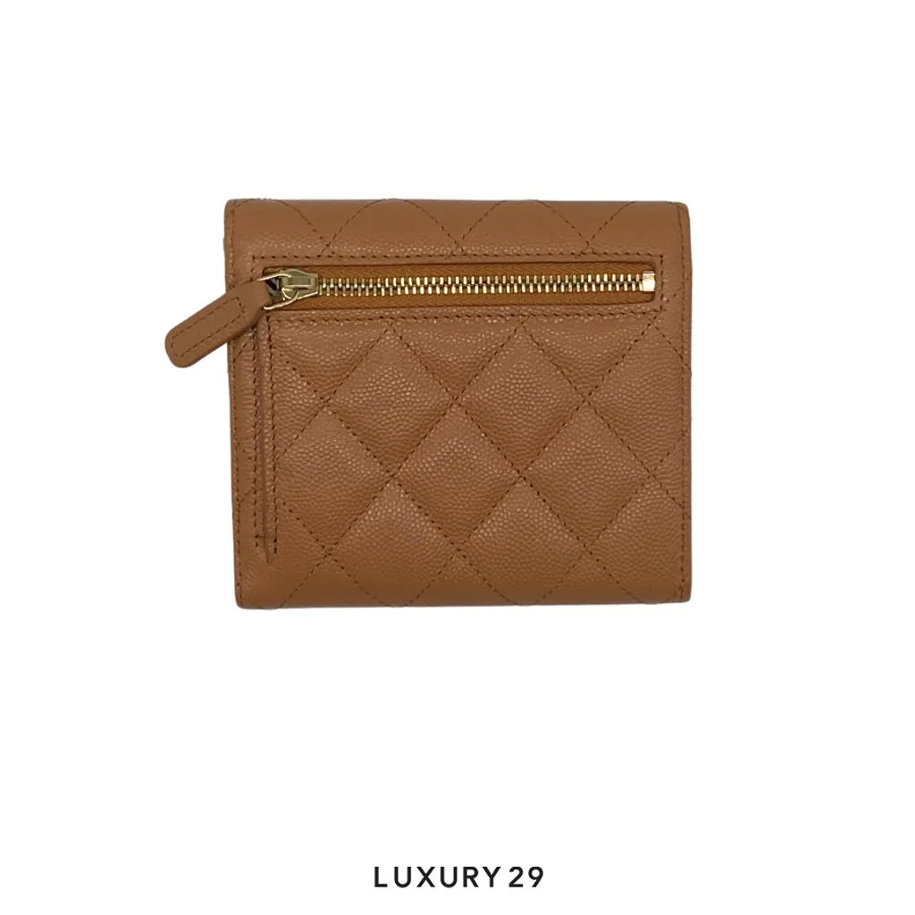 Chanel Caviar Metal Perforated Quilted CC Flap Card Holder Beige(Small, Brown)