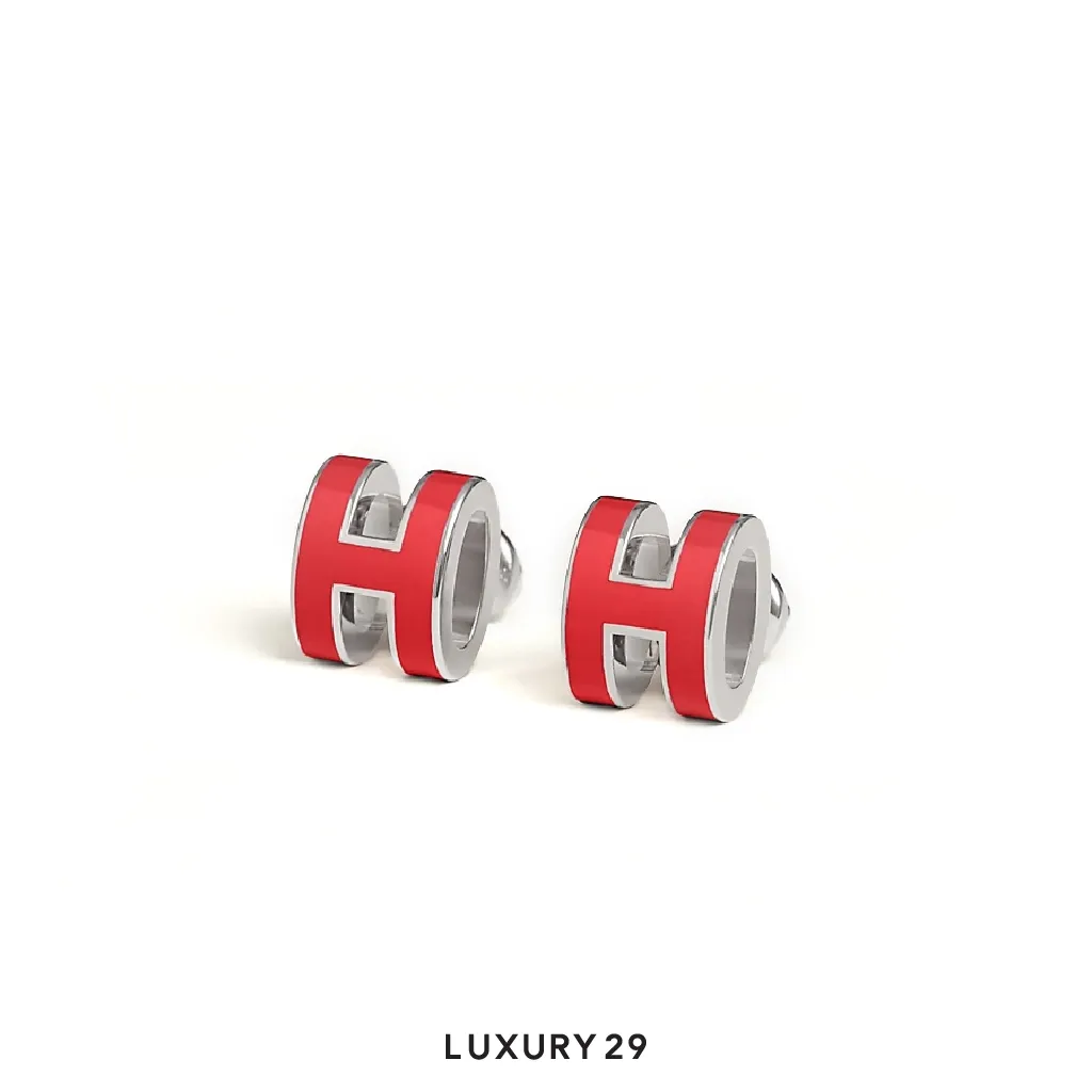 Hermes Mini Pop H earrings SIlver Plated Rouge Vif(Free Size, Red)