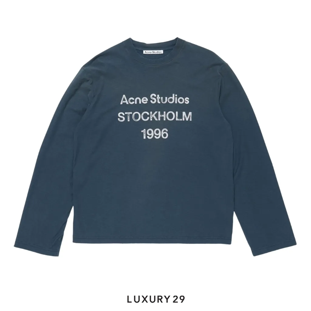 Acne Studios Sprayed 1996 logo t-shirt L/S Deep Blue(L/M, Blue)