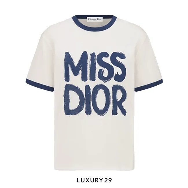 Dior Dio (r)White Cotton and Linen Jersey with Blue Miss Dior Graffiti Motif