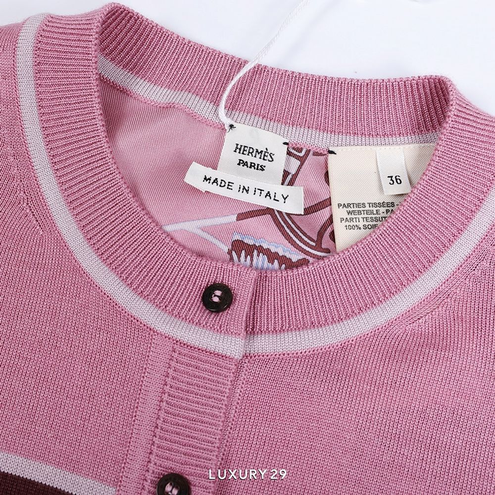 Hermes "Ex-Libris" long-sleeve twillaine cardigan Rose Aphrodite(XS, Pink)