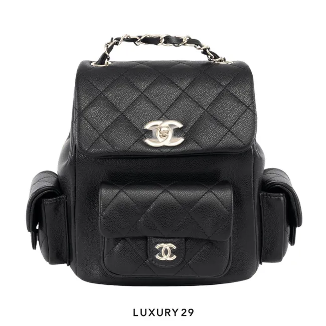 Chanel Small Backpack In Grained Shiny Calfskin With Gold-Tone Metal Black