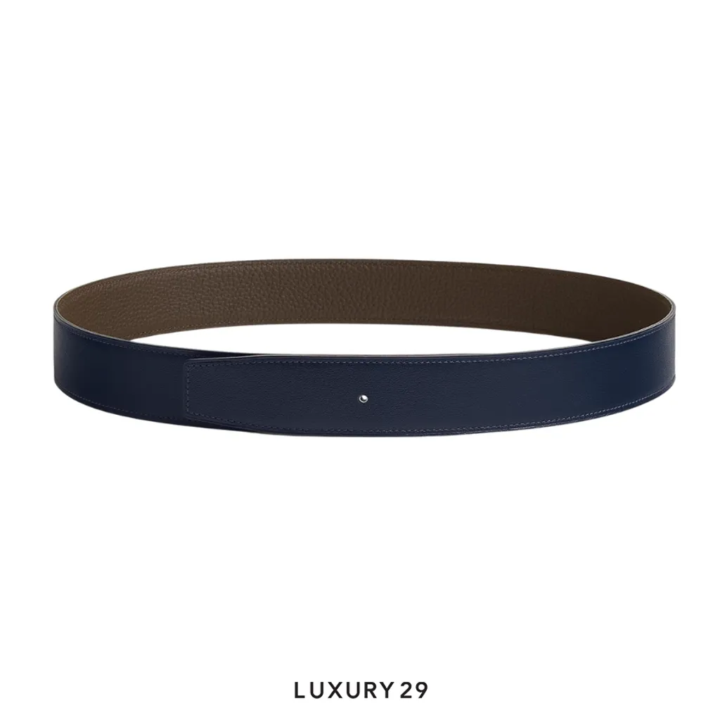Hermes Reversible leather strap 38 mm bleu marine / Ecorce(38, Blue)