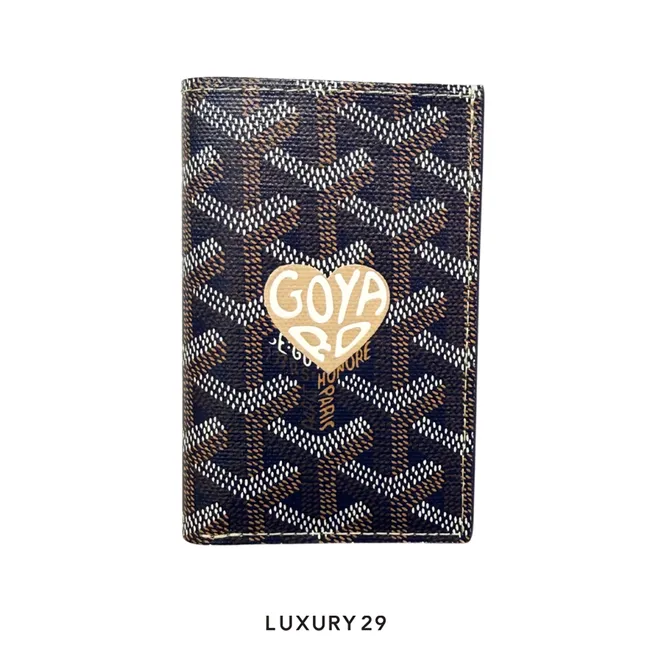 Goyard Saint-Pierre Card Wallet Navy Blue Hand-Painted Heart Brown
