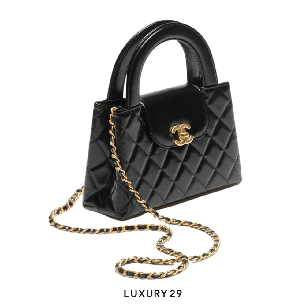 Chanel Mini Shopping Bag In Shiny Aged Calfskin With Gold-Tone Metal Black(Mini, Black)