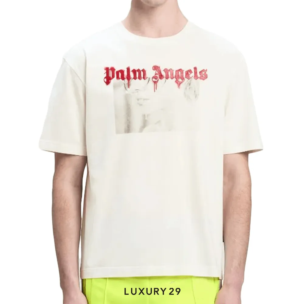 Palm Angels Portrait Pencil T-Shirt Off White Dark Red