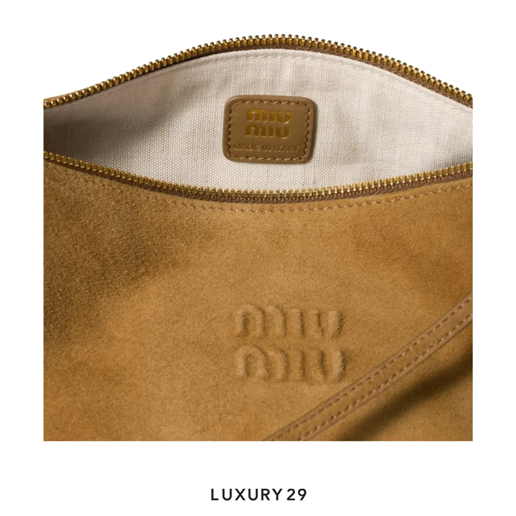 MIU MIU Suede pouch Olive Green(Small, Brown)
