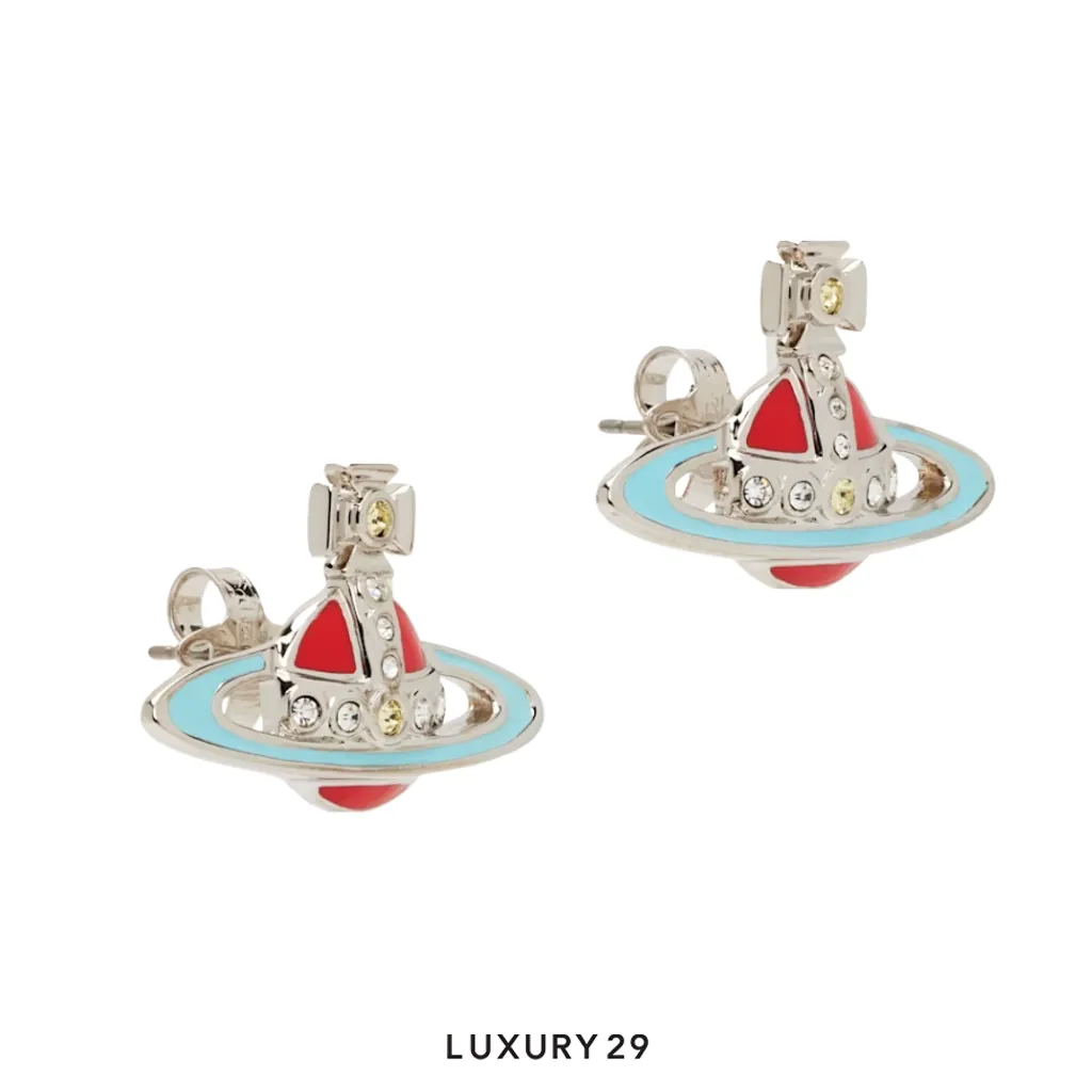 Vivienne westwood Small Neo Bas Relief Platinum Fuchsia Silk Crystal Red blue Enamel(Free Size, Red)