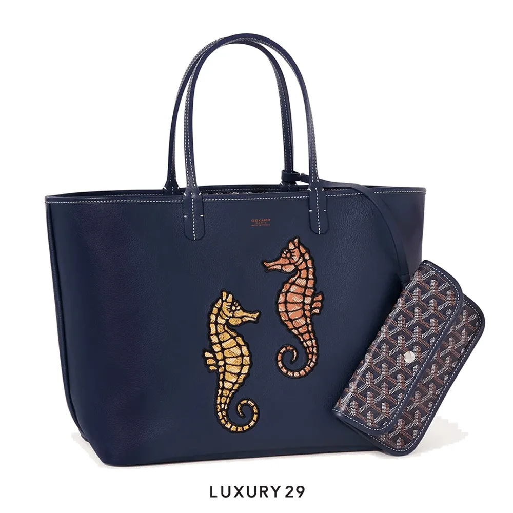 Goyard Anjou PM Seahorse Embroidery Navy Blue(Small, Blue)