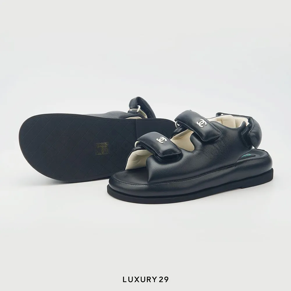 Chanel Lambskin Puffer Dad Sandals(39, Black)
