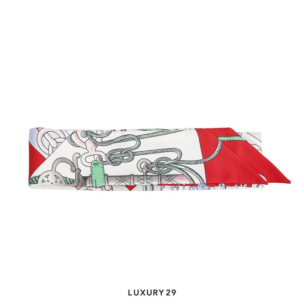 Hermes Cliquetis twilly Grenadine / Blanc / Vert(Free Size, Grey)
