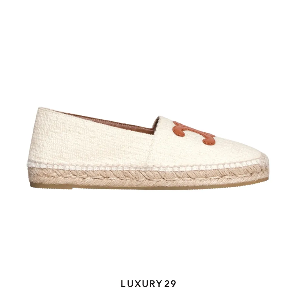 CELINE Triomphe Espadrille 05 Tweed & Calfskin White(37, White)