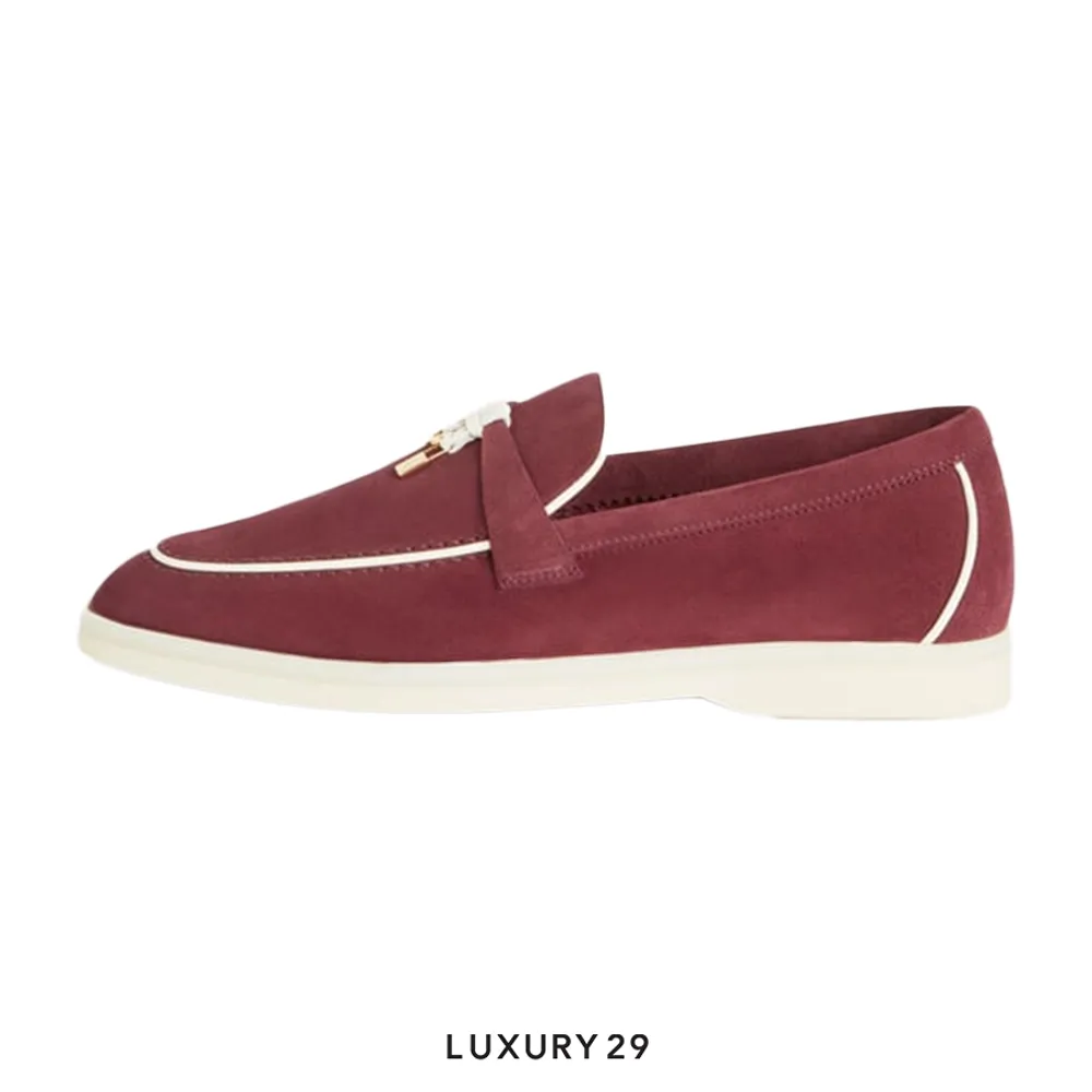 Loro Piana Summer Charms Walk Loafers Suede Goatskin Azuki Beans