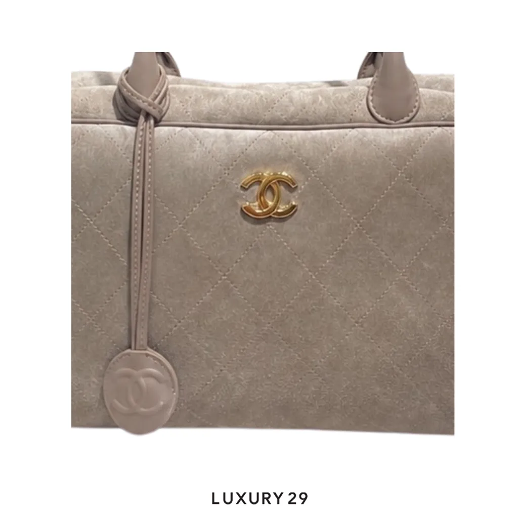 Chanel Spring Summer 2026 Collection Bowling Light Beige Suede Bag Featuring Gold-Tone Hardware(Large, Grey)