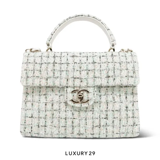 Chanel White/Multicolor Sequin Tweed Quilted Top Handle Flap Bag On Chain