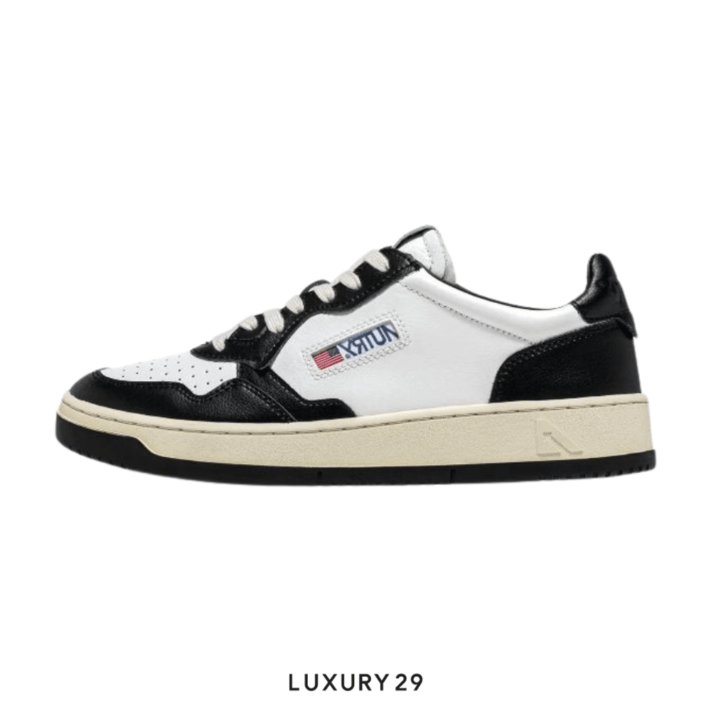 AUTRY SNEAKERS WOMAN MEDALIST LOW SNEAKERS IN TWO-TONE LEATHER COLOR WHITE AND BLACK(M)(40, Black)
