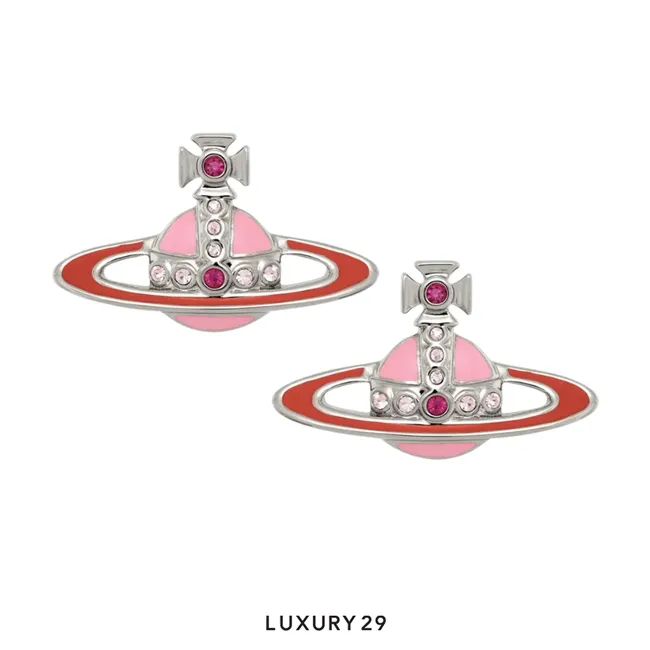 Vivienne westwood Small Neo Bas Relief Platinum Fuchsia Silk Crystal Pink Red Enamel