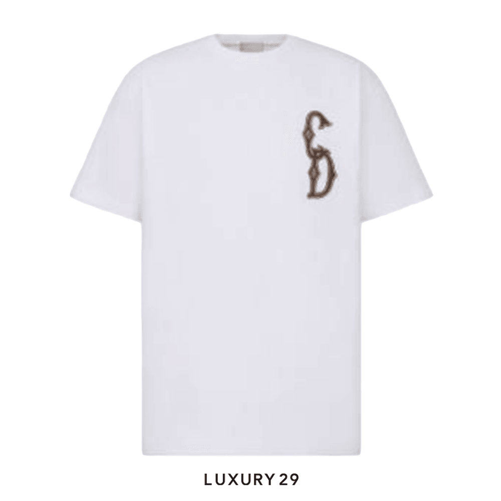 Dior CD Interlaced Relaxed-Fit T-Shirt White Organic Cotton Jersey(M, White)