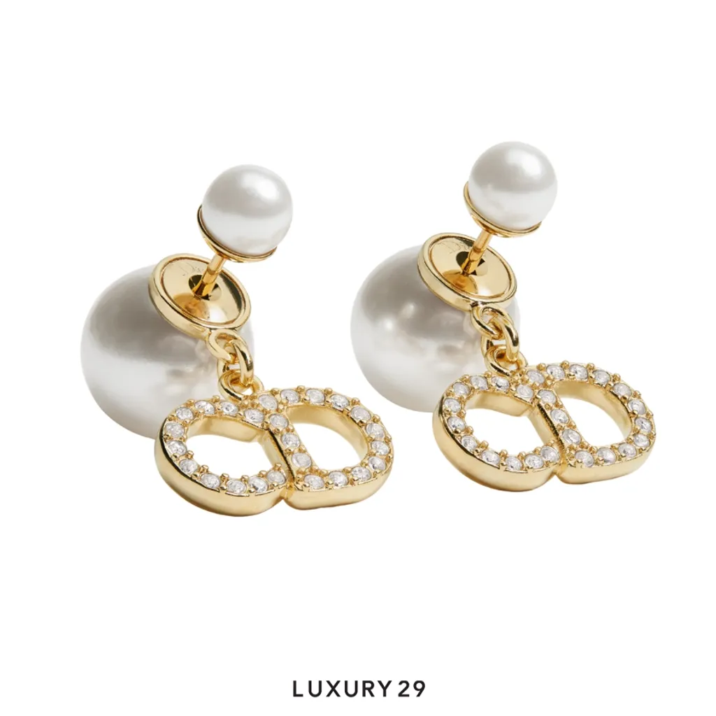 Dior Tribales Earrings Gold White Resin Pearls And Crystals(Free Size, Gold)