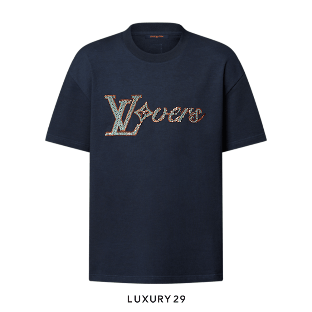 Louis Vuitton LV Embroidered Short-Sleeved T-Shirt Navy Blue(2XL, Blue)