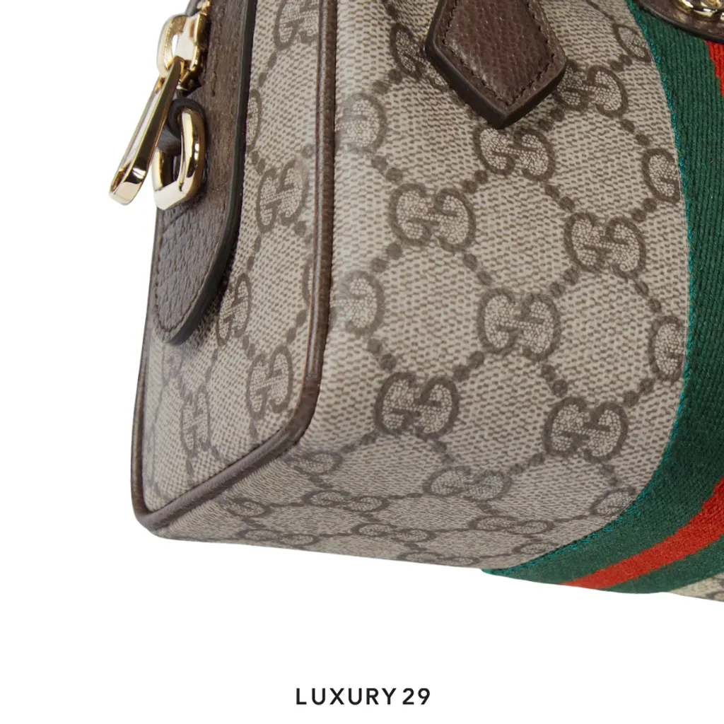 Gucci Ophidia mini boston bag Beige and dark brown GG Monogram coated fabric(Mini, Brown)