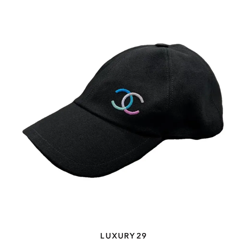 Chanel cap black cotton with CC in blue/green/purple(Free Size, Black)