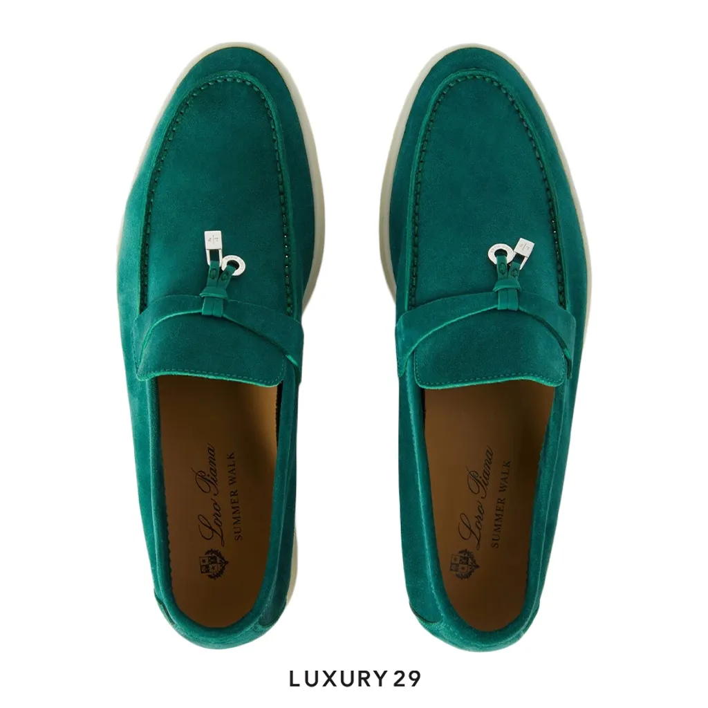 Loro Piana Summer Charms Walk Loafer Suede Goatskin Forest Leaves(37, Green)