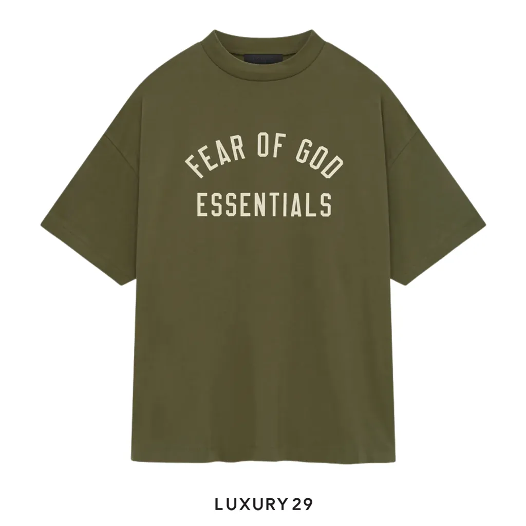Fear of God Essentials Jersey Crewneck Tee Military Green(XS, Green)