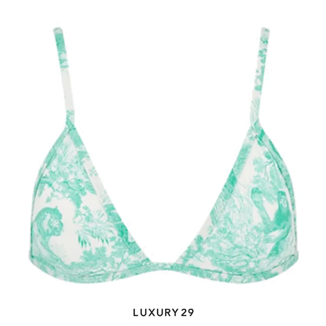 Dior Dioriviera Bikini Top White and Aquamarina Technical Fabric with Toile de Jouy Sauvage Motif