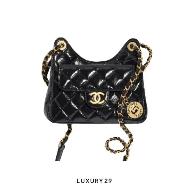 Chanel Shiny Crumpled Calfskin Black Gold-Tone Metal