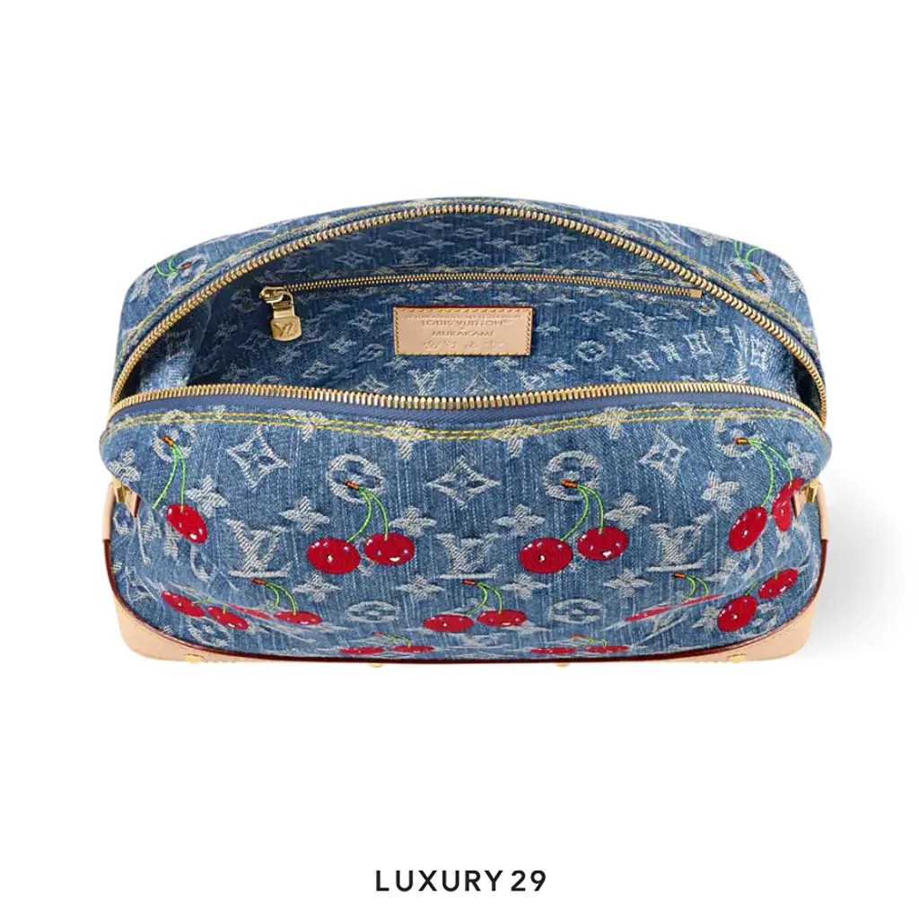 Louis Vuitton LV x TM Cosmetic Pouch GM Monogram cherry denim Blue(Small, White)