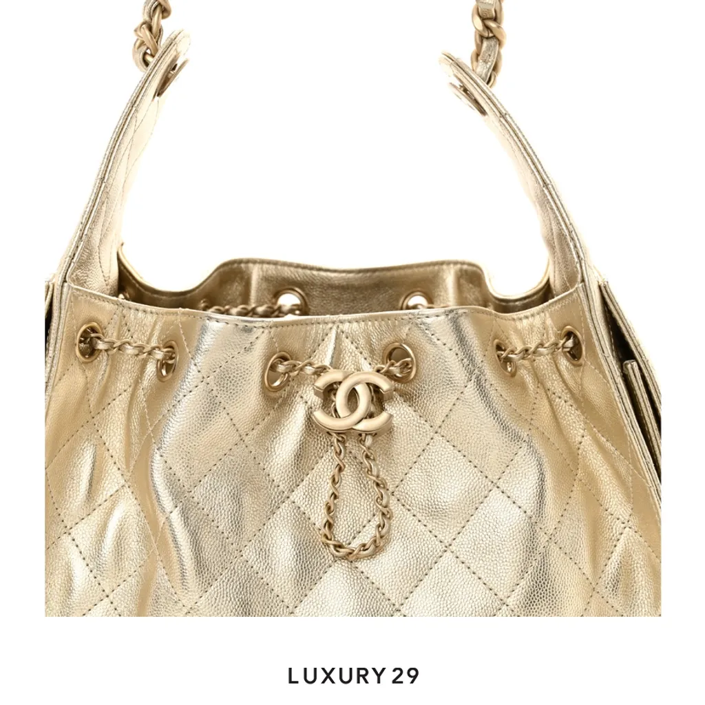 Chanel 25 Small Hand Bag Metallic Gold Caviar Light Gold Hardware(Small, Gold)