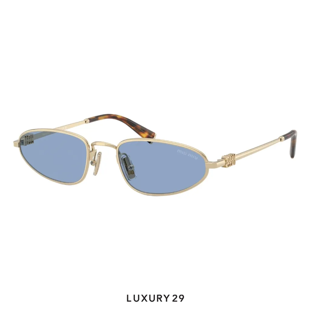 Miu Miu Pale Gold Geometric Sunglasses Blue Lenses(Free Size, Gold)