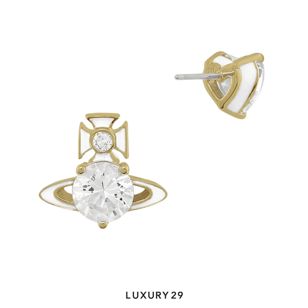 Vivienne Westwood Millie Earrings Gold/White CZ(Free Size, Gold)
