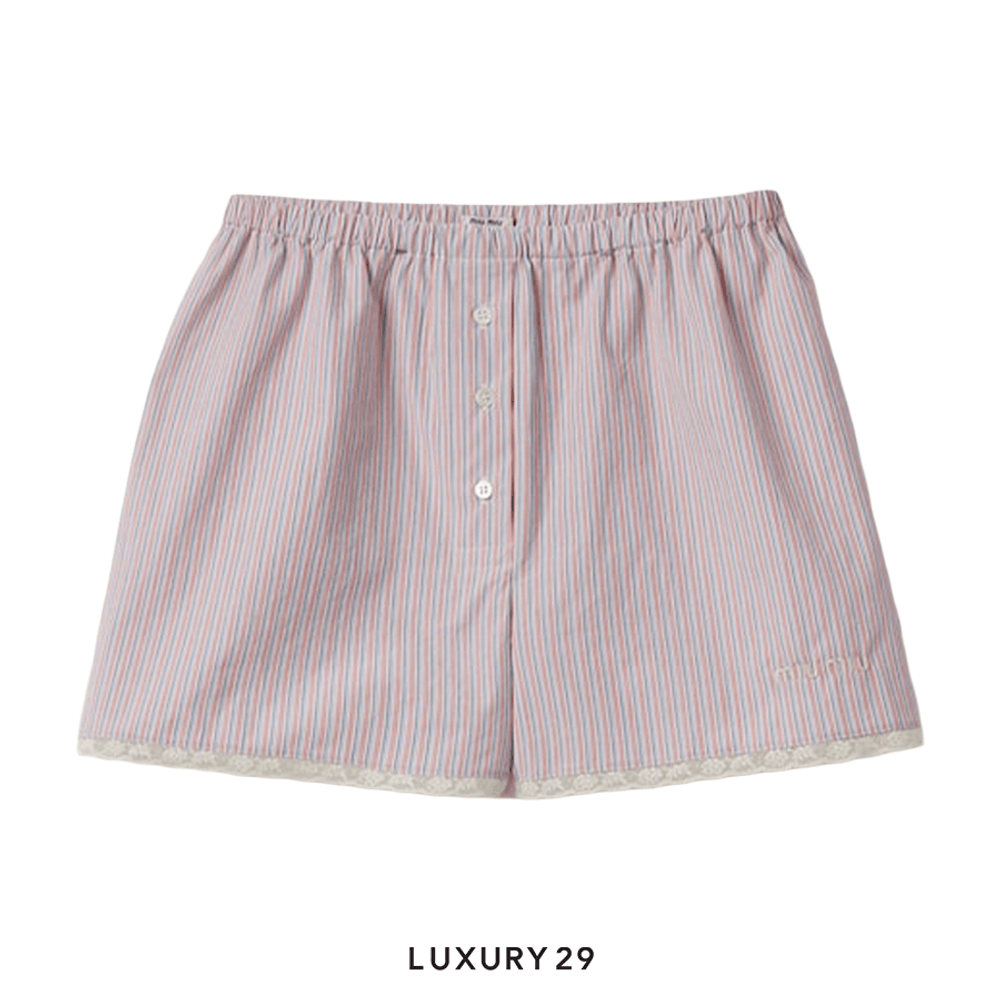 MIU MIU Striped cotton boxers Coral/White