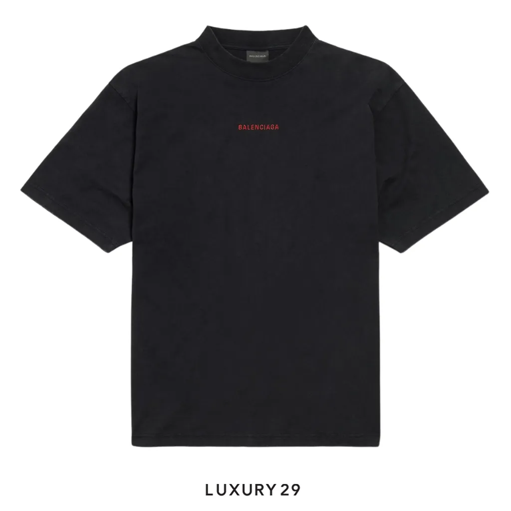 Balenciaga Men's Balenciaga Back T-shirt Medium Fit in Faded Black/red(2XS, Black)