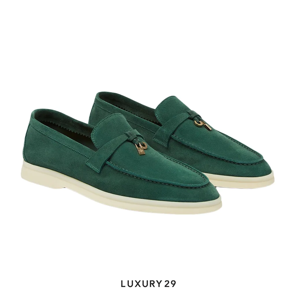 Loro Piana Summer Charms Walk Loafer Suede Goatskin Jazz Club(36, Green)
