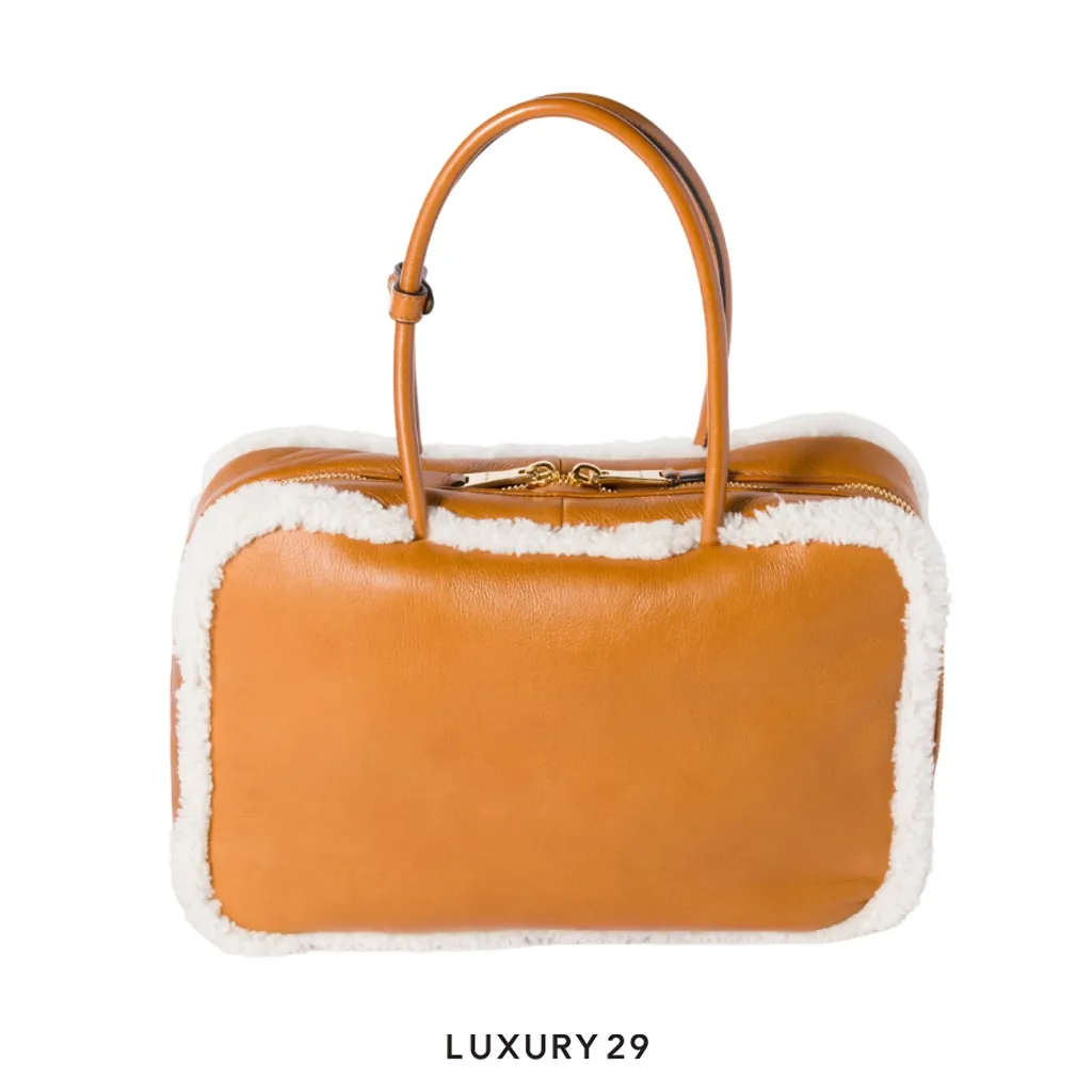 Miu Miu Beau Shearling Top-handle bag cognac/natural(Medium, Brown)