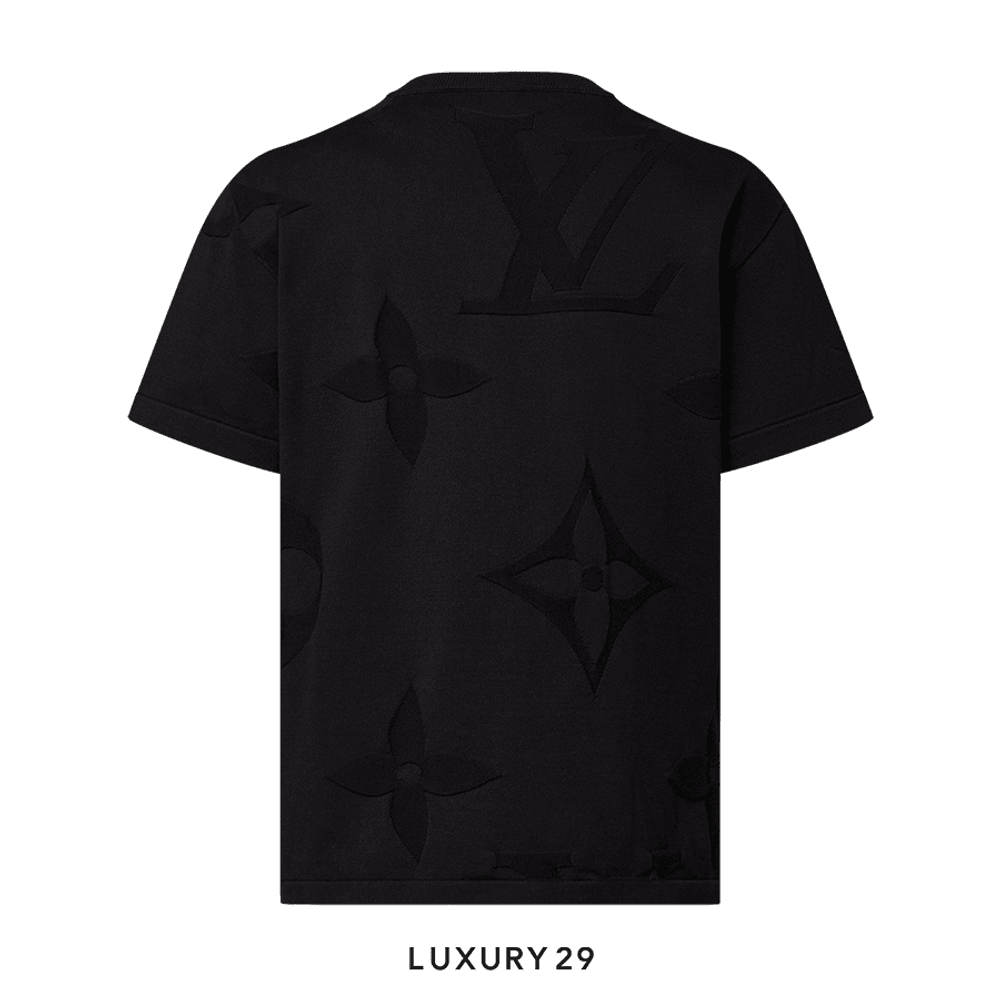 Louis Vuitton LV Monogram Embroidered Cotton T-Shirt Black Louis Vuitton LV Monogram Embroidered Cotton T-Shirt Black