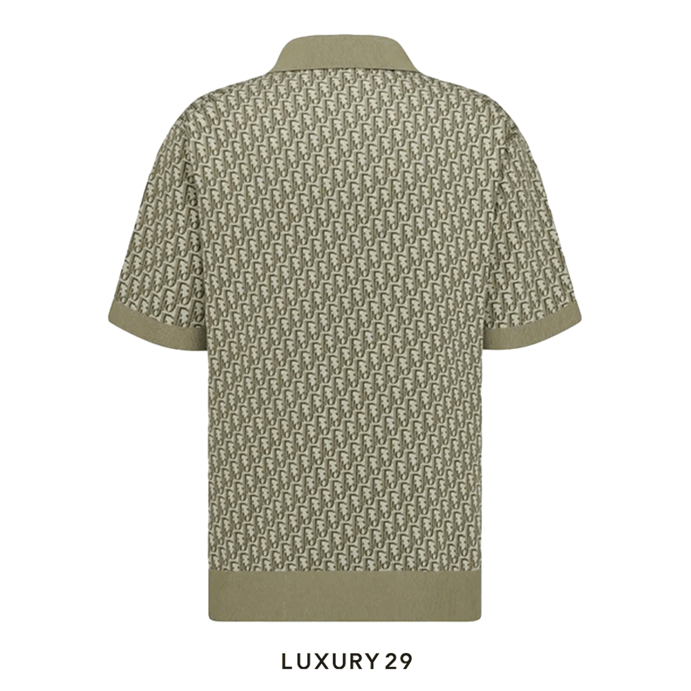 Dior Oblique Polo Shirt Khaki Cotton Jacquard