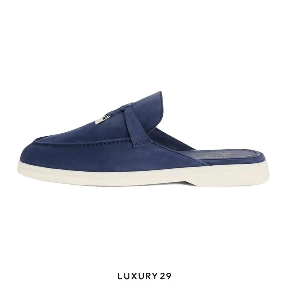 Loro Piana Babouche Charms Walk Loafers Suede Goatskin True Dark Blue(39.5, Blue)